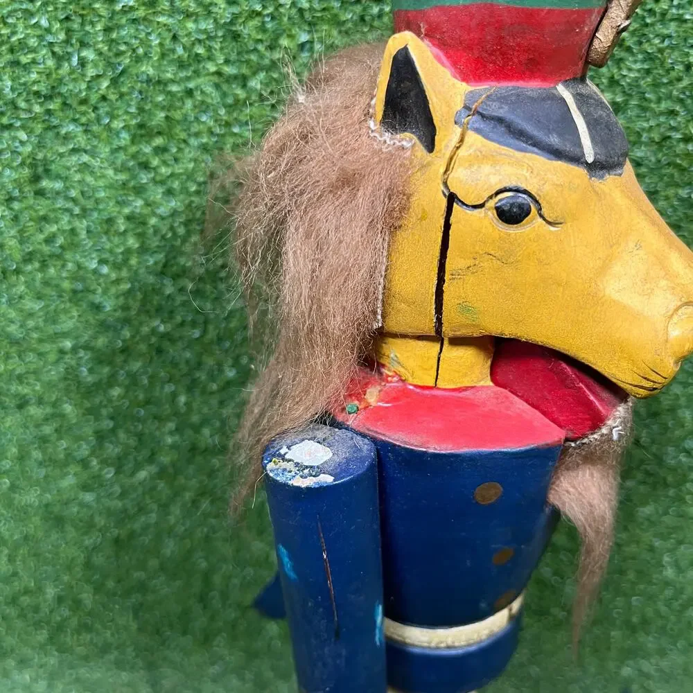Vintage Wood Animal Nutcracker Set 3 Elephant Zebra Horse Soldier Folk Art